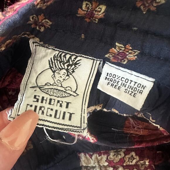 Vintage Short Circuit Skirt Free Size Navy Boho Print Gauzy Festival 90s Peasant - Picture 4 of 7